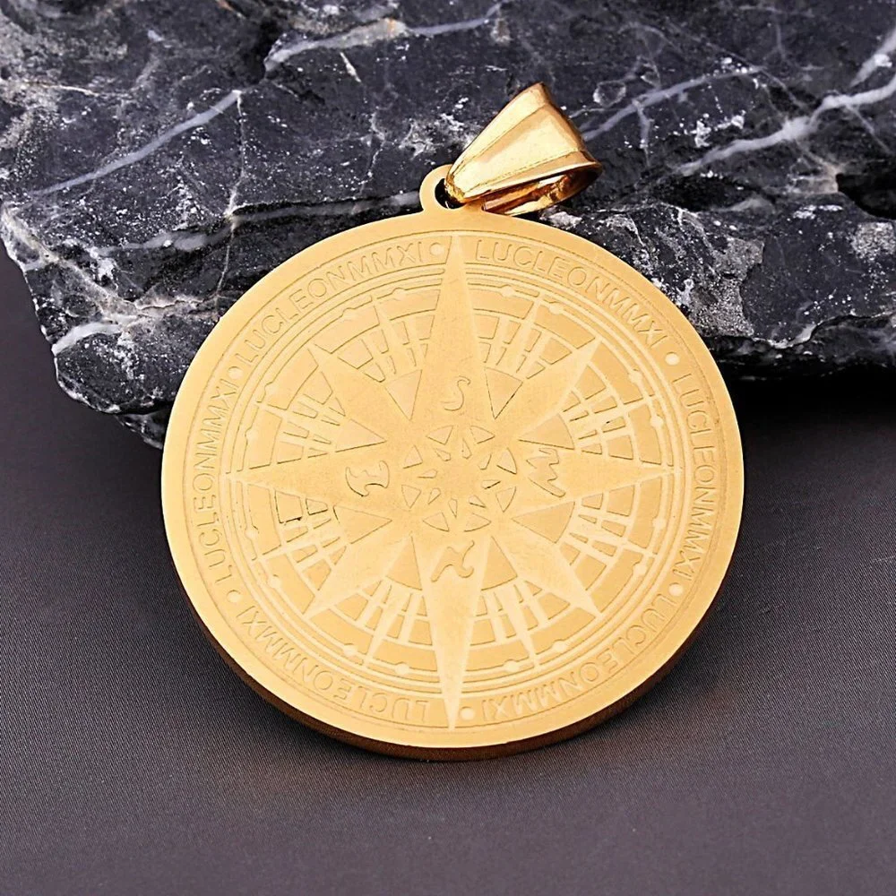 ❤️Vintage Golden Compass Stainless Steel Unisex Pendant Necklace, GP1231171